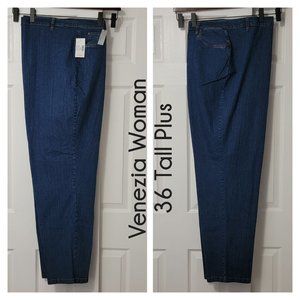 36 Tall Plus Venezia Woman Medium Wash Stretch Blue Denim Jeans NWT